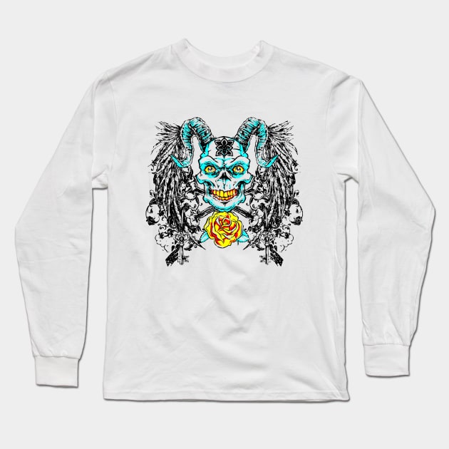 Horned Skull Long Sleeve T-Shirt by DesignedByFreaks